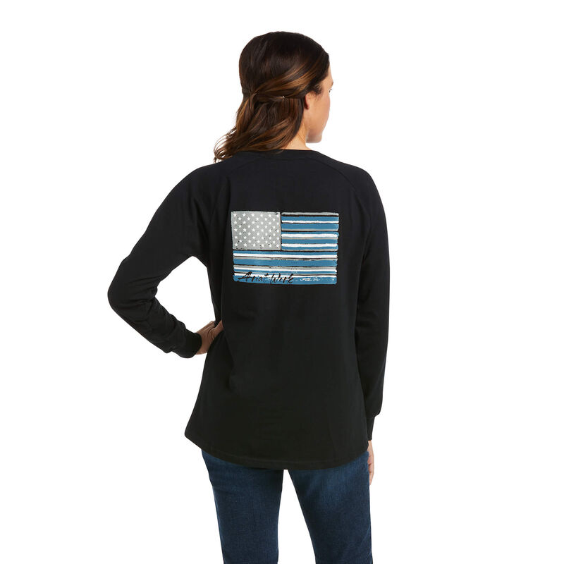 Ariat T-Shirts Damen - Rebar Cottonstrong Brand Flag Schwarz ( WKNEH-4918 )